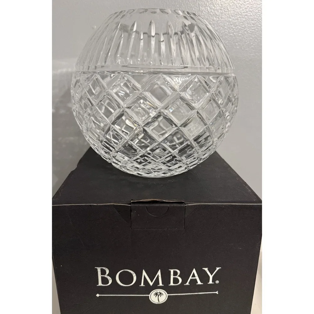 Large Rose Bowl Hand Cut 24% Lead Crystal Round Made in Poland 8